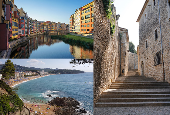 Collage of images of the city growing along the river shore; one of Girona’s corner where they shot Game of Thrones; Carrer de Josep Tarradellas, 7, 17310 Lloret de Mar, Girona, Spain, Lloret de Mar.