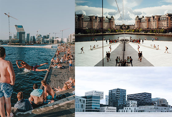 Collage of images of Oslo Opera House, Oslo Skyline and Sorenga